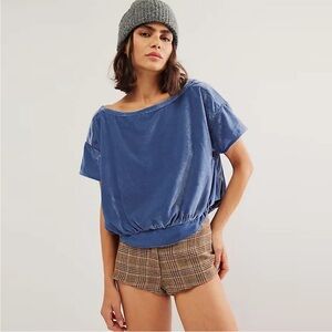 Free People We The Free Cloud 9 Velvet Top, Blue, Size L NWT
